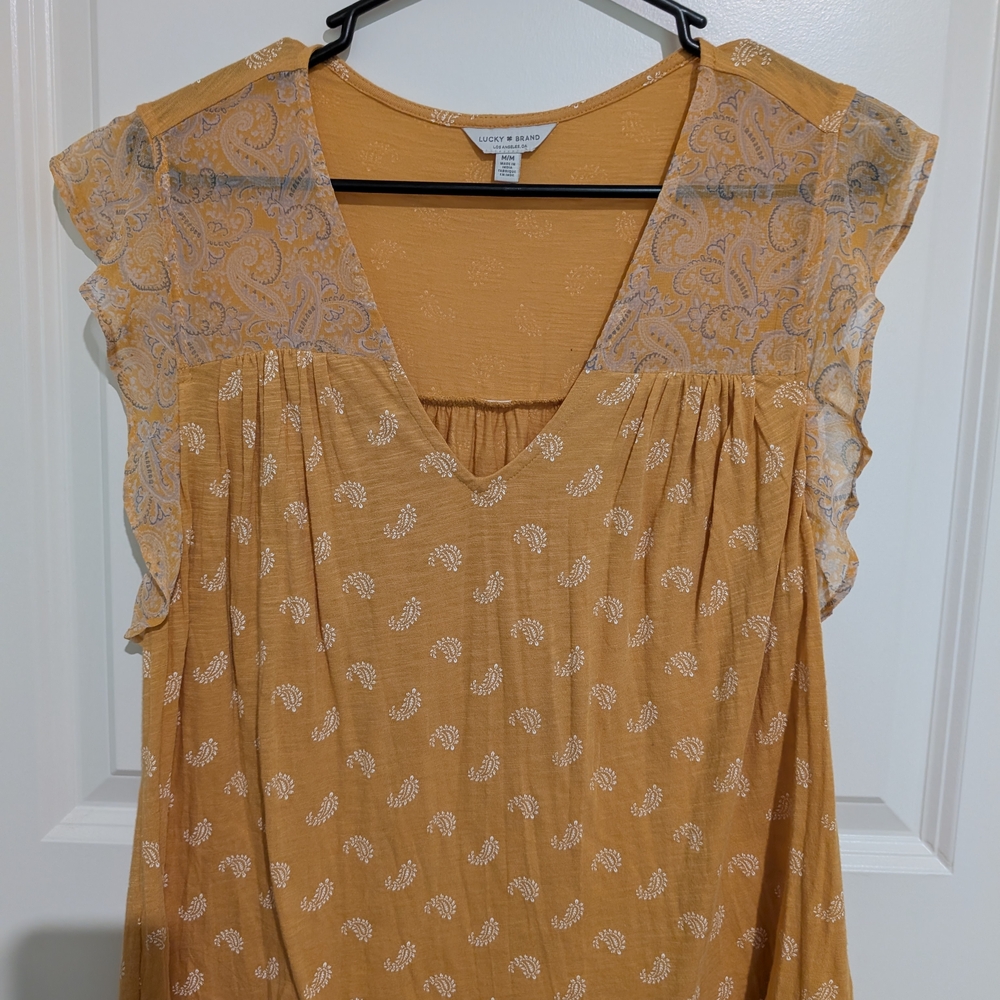 Lucky Brand Gold Ruffled Sleeveless Blouse
